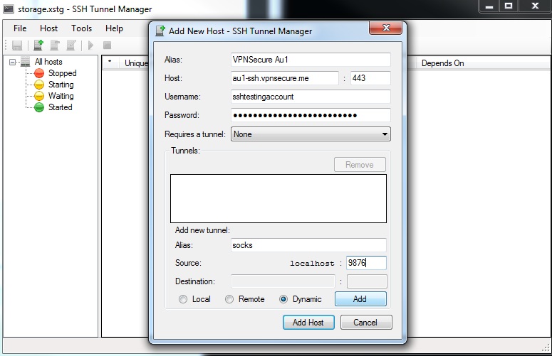 ssh tunnel winscp