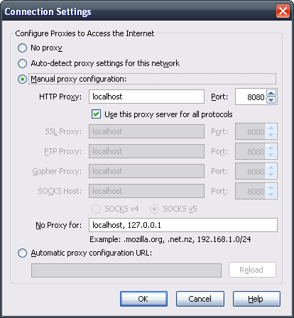 Connection settings in Firefox